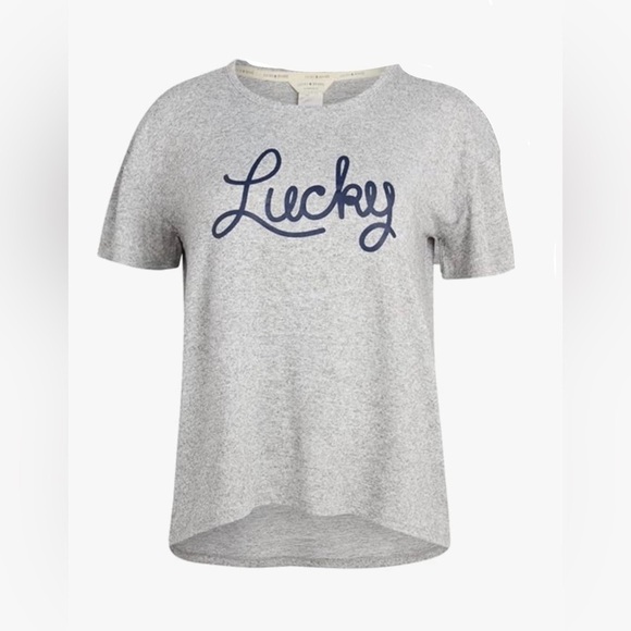Lucky Brand Tops - Lucky Brand Western Rodeo Script Graphic Modal T Shirt Grey Navy Oversized Fit M